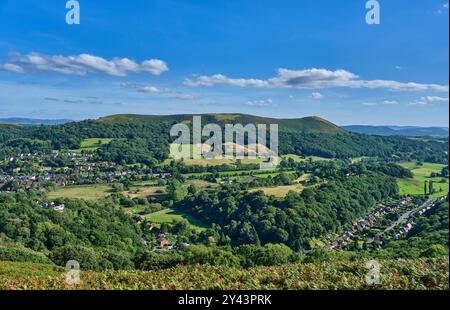 Ragleth Hill und die Ludlow Road von Ashlet auf dem Long Mynd, Church Stretton, Shropshire Stockfoto