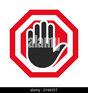Symbol „Hand stoppen“. Rotes rundes Schild mit Handsymbol stoppen oder verbieten. Vektorabbildung. Verbotszeichen. Berührung mit den Händen ist verboten Stock Vektor