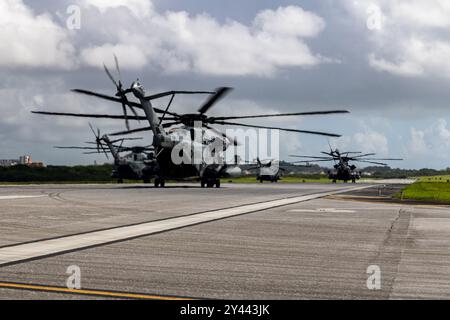 U.S. Marine Corps CH-53E Super Hallion Helikopters, die der Marine Heavy Helicopter Squadron 361, Marine Aircraft Group 36, 1st Marine Aircraft Wi zugeordnet sind Stockfoto