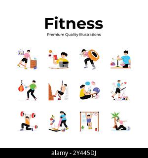 Schnapp dir diese flachen Illustrationen zu Fitness und Training Stock Vektor