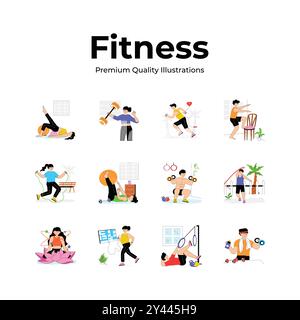 Pack mit Illustrationen zu Fitness und Workout in modernem Design Stock Vektor