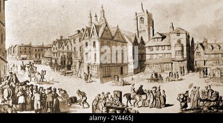 Ein Blick auf den Norwich Market Place aus dem 18. Jahrhundert, Norfolk, Großbritannien Stockfoto