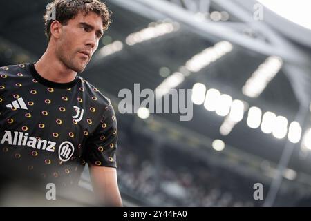 Torino, Italien. August 2024. Juventus' Dusan Vlahovic während des Fußballspiels zwischen Juventus und Juvetus Next Gen im Allianz-Stadion in Turin, Nordwesten Italiens - Dienstag, 6. August 2024. Sport - Fußball . (Foto: Marco Alpozzi/Lapresse) Credit: LaPresse/Alamy Live News Stockfoto