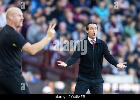 Unai Emery, Manager von Aston Villa, demonstriert am 14. September 2024 im Villa Park in Birmingham, England, während des Premier League-Spiels zwischen Aston Villa und Everton. Foto Manjit Narotra/ProSportsImages/DPPI Stockfoto