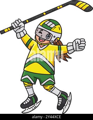 Eishockey Weibliche Spielerin Springt Cartoon Clipart Stock Vektor