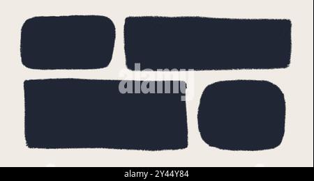 Rechteckige Form mit rauen abgerissenen Kanten. Schwarzer quadratischer Rahmen im Grunge-Stil mit geriffeltem Rand. Schwarze Vektor Collage zerrissenes Papierstück oder Vintage-Farbe Stock Vektor