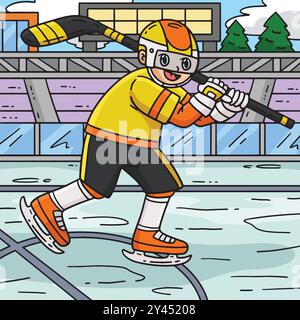 Eishockeyspieler Mit Stab Farbiger Cartoon Stock Vektor