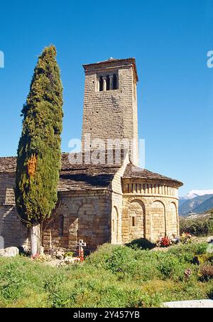 Kirche San Pedro de Larrede. El Serrablo, Provinz Huesca, Aragon, Spanien. Stockfoto