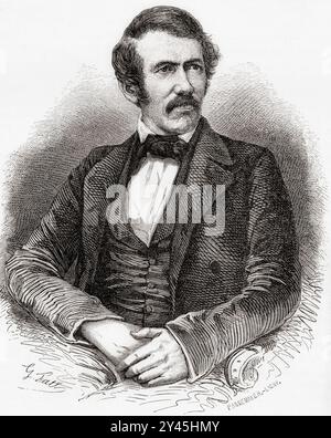 David Livingstone, 1813–1873. Schottischer Arzt, Kongregationalist, Pionier des christlichen Missionars bei der London Missionary Society und ein Entdecker in Afrika. Aus Le Tour du Monde, veröffentlicht Paris, 1860. Stockfoto