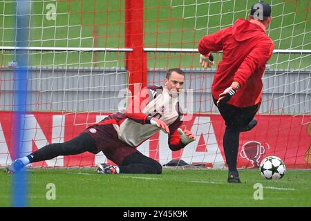 München, Deutschland. September 2024. Manuel NEUER (Torhüter FC Bayern München), Torwartraining, Abschlusstraining, Training am 16. September 2024 Fußball Champions League, FC Bayern München - GNK Dinamo Zagreb? Quelle: dpa/Alamy Live News Stockfoto