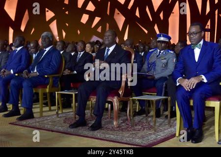 Gedenkfeier zum 60. Jahrestag der Afrikanischen Entwicklungsbank AfDB in Elfenbeinküste Alassane Ouattara Präsident C und Akinwumi Adesina Präsident der Afrikanischen Entwicklungsbank AfDB R während der Gedenkfeier zum 60. Jahrestag der Afrikanischen Entwicklungsbank AfDB im Hotel Ivoire, Abidjan, Elfenbeinküste am 10. September 2024. Abidjan Elfenbeinküste Copyright: XMatrixxImagesx/xCelestexDiomx Stockfoto