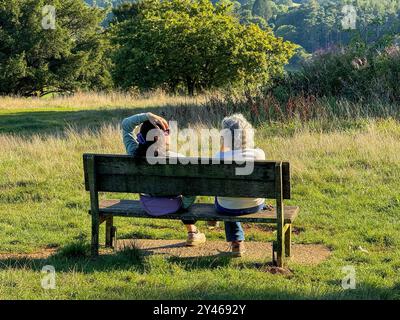 Newlands Corner, Guildford. September 2024. Ein wunderschöner warmer und sonniger Tag für die Home Counties heute. Die Aussicht von Newlands Corner, auf den North Downs, Blick nach Süden von Guildford in Surrey. Quelle: james jagger/Alamy Live News Stockfoto