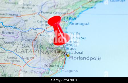 Florianopolis, Santa Catarina, Brasilien auf der Karte Stockfoto