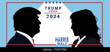 21. Juli 2024: Charakterillustration von Kamala Harris gegen Donald Trump. Stockfoto