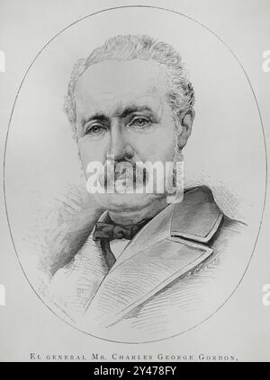 Charles George Gordon (1833-1885). Britischer General, so genannter Gordon Pascha und Gordon von Khartum. Hochformat. Zeichnung von Badillo. Stich von Arturo Carretero (1852-1903). La Ilustración Española y Americana (die spanische und amerikanische Illustration), 15. Februar 1884. Stockfoto