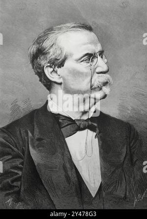 Antonio Cánovas del Castillo (1828-1897). Spanischer Politiker und Historiker. Gründer der Konservativen Partei. Hochformat. Stich von Arturo Carretero (1852-1903). La Ilustración Española y Americana (die spanische und amerikanische Illustration), 8. Februar 1884. Stockfoto