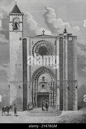 Geschichte Spaniens. Noya (Noia), Galicien. Außenansicht der Pfarrkirche St. Martin (igrexa de San Martiño de Noia). Zeichnung von A. Hebert. Gravur. La Ilustración Española y Americana (die spanische und amerikanische Illustration), 30. März 1884. Stockfoto