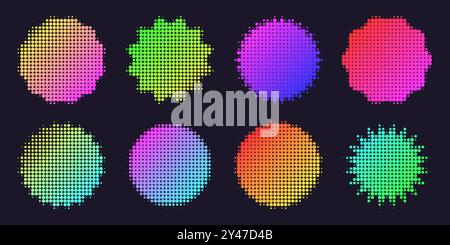 Brutalistische geometrische Formen, moderne Symbole. Buntes Neonetikett, Aufkleber, einfaches primitives Sternelement mit Halbtoneffekt. Retro-Design, trendig Stock Vektor