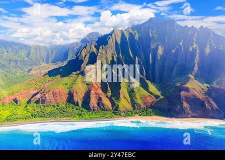 Luftaufnahme auf die spektakuläre Na Pali Küste, Kauai, Hawaii. Stockfoto