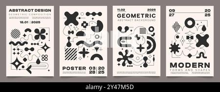 Poster mit abstrakter Form. Minimalistische geometrische Komposition mit brutalistischen Formen und Formen, avantgardistischer Stil. Moderner Vektordruck. Stock Vektor