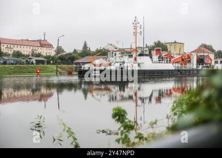 Hochwasser-Situation an der Elbe spitzt sich zu: Alarmstufe 3 soll am Dienstag erreicht werden 16.09.2024 gegen 17 Uhr Stadtgebiet Dresden der Hochwasserpegel der Elbe ist in den vergangenen Stunden langsam weiter angestiegen. Am Montagabend lag die Wasserhöhe bei 5,75 Metern und damit noch in der Hochwasser-Alarmstufe 2. Alarmstufe 3 sollte aber schon am Dienstag erreicht werden. Diese gilt ab sechs Metern. An mehreren Stellen ist das Wasser über die Ufer getreten - unter anderem am bekannten Terrassenufer in der Dresdner Altstadt. Stadt und Feuerwehr in Dresden sind mit dem Verlauf der vor Stockfoto