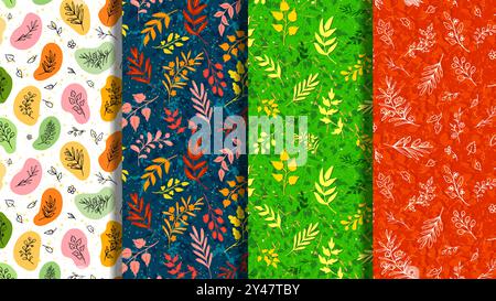 Vier nahtlose Muster mit Herbstlaub Stock Vektor