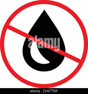 Symbol „Wasser speichern“, Symbol „kein Wassertropfen“, Etikett „Wasserverbot“, Schild „keine Flüssigkeit zulässig“, Symbol „Wasser stoppen“ rot Stock Vektor