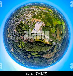 Luftbild, Gewerbegebiet Wilhelmstraße mit Bilsteingruppe Ferdinand Bilstein GmbH Autoteilehersteller, Erdkugel, Fisheye Aufnahme, Fischaugen Aufnahme, 360 Grad Aufnahme, winzige Welt, kleiner Planet, Fischaugenbild, Voerde, Ennepetal, Ruhrgebiet, Nordrhein-Westfalen, Deutschland ACHTUNGxMINDESTHONORARx60xEURO *** Luftansicht, Industriegebiet Wilhelmstraße mit Bilsteingruppe Ferdinand Bilstein GmbH Autohersteller, Erdkugel, Fisheye-Bild, 360-Grad-Bild, winzige Welt, kleiner Planet, Fischaugenbild, Voerde, Ennepetal, Ruhrgebiet, Nordrhein-Westfalen, Deutschland ATTENTIONxMINDESTHONORARx60xEUR Stockfoto