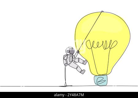 Eine einzige Linie, die Astronauten mit einem Seil zeichnet. Ich versuche, an hohe Orte zu gelangen, um nützliche neue Ideen zu bekommen. Zum Nutzen des Unternehmens. Arbeiten Stock Vektor