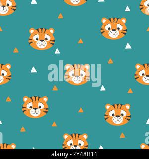 Niedliches nahtloses Tiger-Muster. Hintergrund der Zeichentricktiere. Vektor-Babydruck Stock Vektor