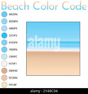 Farbpalette passend für Fotos von Sandstrand und Meer. Farbkombinationssatz aus RGB, HSL und HEX-Code. Strand Farbpalette Vektor Illustration. Stock Vektor