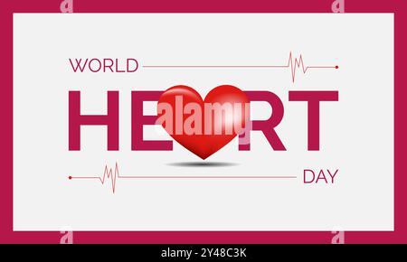 World Heart Day Design mit 3D-Herzform und Herzschlagzeichen, World Heart Day Post Design. Stock Vektor