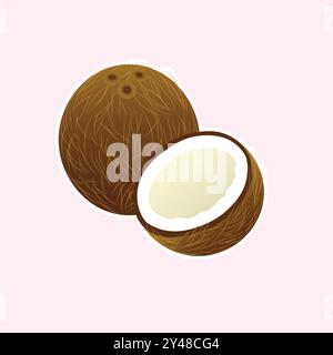 Kokos. Handgezeichnete Kokosnuss-Illustration. Vektor-Kritzelei-Illustration. Kokosnuss-Illustration. Ganze und Stücke Kokosnüsse. Bio-Lebensmittelzutat. Stock Vektor