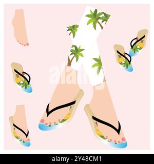 Flipflops-Vektorillustration, Flipflop-Set. Vektorillustration auf weißem Hintergrund. Stock Vektor