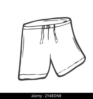 Doodle-Sportshorts im Vektor. Hand gezeichnete Mann Badehose im Vektor. Kritzele Strandkleidung im Vektor Stock Vektor