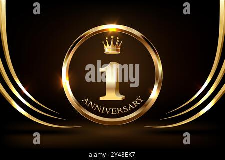 Jubiläumslogo mit goldenem Ring und Band, Lorbeerkranz Vektordesign. Stock Vektor