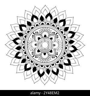 Schwarzes Mandala zum Ausmalen von Buch, Henna, Mehndi, Tattoo, Dekoration. Vintage-Dekorationselemente. Handgezeichneter Hintergrund. Islam, Arabisch, Indisch, Ottoman Stock Vektor