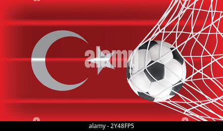 Fußball oder Fußball im Goal Net isoliert auf Truthahn Schattierte Flagge, Sportzubehör für Spiel-, Meisterschafts- und Wettkampfdesign Stock Vektor