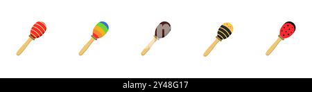 Satz von farbigen Maracas-Vektoren. Folk-mexikanisches Instrument Maracas Vektor. Akustik Maracas vetkor. Vektorabbildung. Stock Vektor