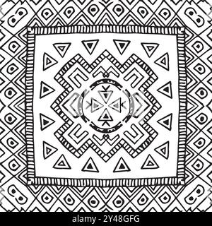Abstrakte geometrische schwarz-weiße Tätowierung Stammes-Hintergrund-Vektor-Design. Nahtlose Tattoo-Tribal-Tapete Stock Vektor