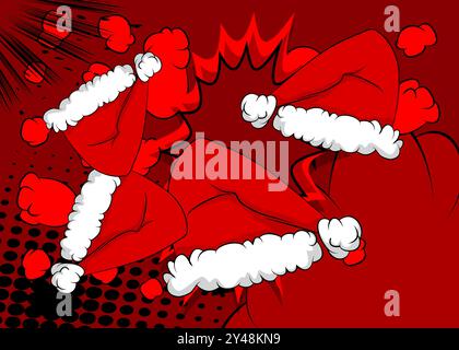 Cartoon Santa hat, Comic-Buch Weihnachten, Feiertag. Retro-Vektor-Comics Pop-Art-Design. Stock Vektor