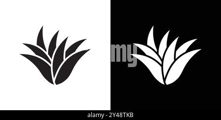 Aloe Vera Icon Schwarze Linie Art Vektor in schwarz-weiß Umrisse Set Sammlung Zeichen Stock Vektor