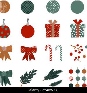 Zwei entzückende Bonbons mit leuchtenden, festlichen roten und grünen Streifen, perfekt für jede Weihnachtsdekoration. Handgezeichnete Vektorgrafiken für die Gestaltung von Websites, Artikeln, Broschüren, Flyern, E-Packs, Etikett oder Werbung. Stock Vektor