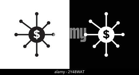 Finanzsystem Icon Schwarzer Linie Kunstvektor in schwarz-weiß Umrandung Set Sammlungsschild Stock Vektor