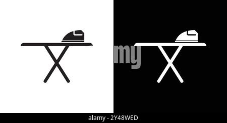 Bügeltisch Symbol Schwarzer Linie Kunstvektor in schwarz-weiß Umriss Set Sammlung Zeichen Stock Vektor