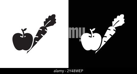 Obst und Gemüse Ikone Black Line Art Vektor in schwarz-weiß Umrisse Set Sammlung Zeichen Stock Vektor
