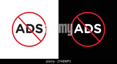 No ADS-Symbol Schwarzer Linie Kunstvektor in schwarz-weißer Umrandung Set Collection-Schild Stock Vektor