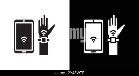 NFC Armband Connected Icon Black Line Art Vektor in schwarz-weiß Umrissset Collection Zeichen Stock Vektor