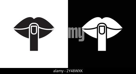 Bitte tun Sie ganz pssst Symbol Black Line Art Vektor in schwarz-weiß Umrisse Set Collection Zeichen Stock Vektor