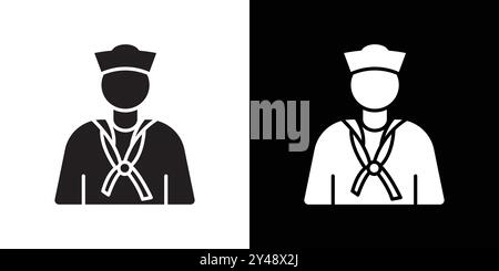 Sailor Icon Schwarze Linie Kunstvektor in schwarz-weiß Umrisse Set Sammlung Zeichen Stock Vektor